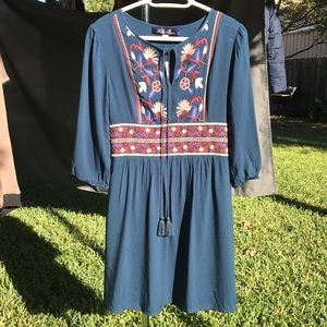 Blue Rain Embroidered Dress